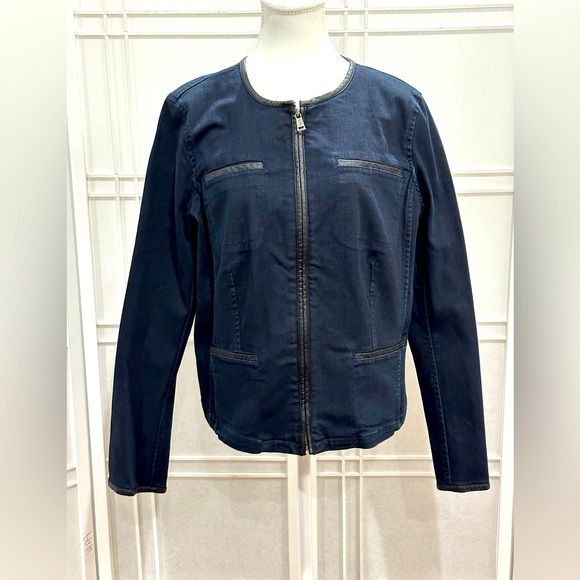 LRL Ralph Lauren Jeans Co Denim Blue Jean Jacket Blazer Faux Leather Trim 16 - Picture 1 of 7